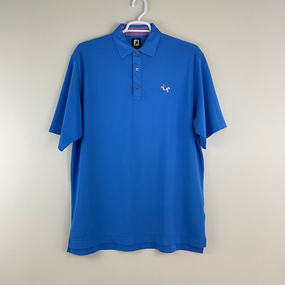 FootJoy Shirt Mens XL Blue Golf Polo Short Sleeve Embroidered Jumping Horse